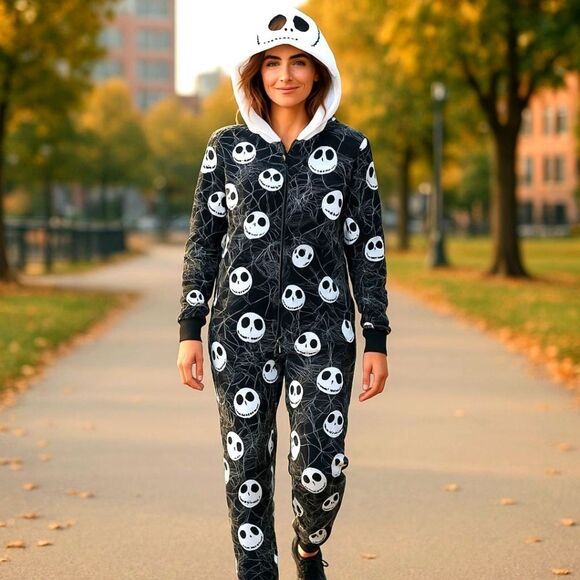 Disney Nightmare Before Christmas Jack Skellington Union Suit Fleece w Pockets S - Picture 4 of 16